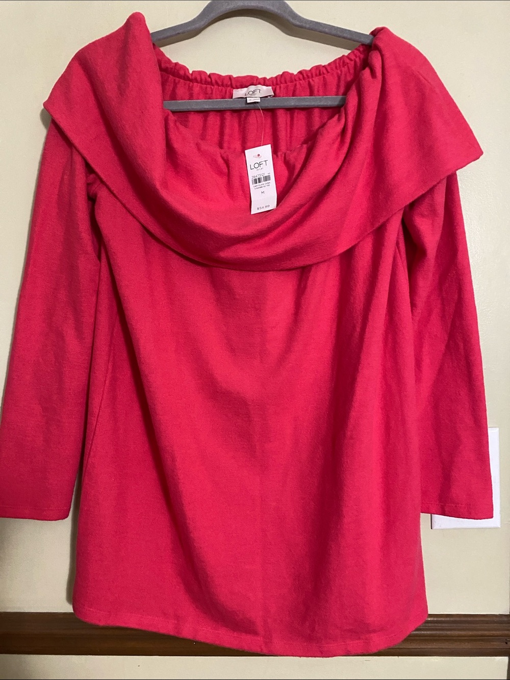 LOFT Off-the-Shoulder Sweater in Hot Pink